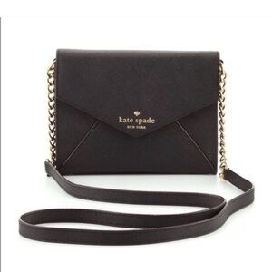 ♠️ EUC Kate Spade Black Envelope Crossbody Bag with Gold Chain